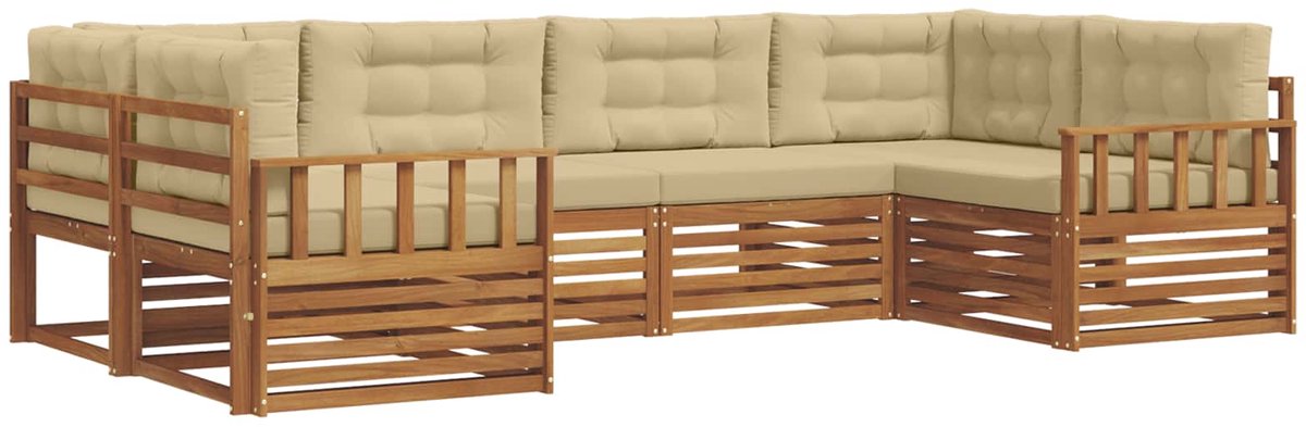 vidaXL Buiten - bank - set - 6 - st - 6-zits - Natuurlijk - en - Beige Natuurlijk en Beige