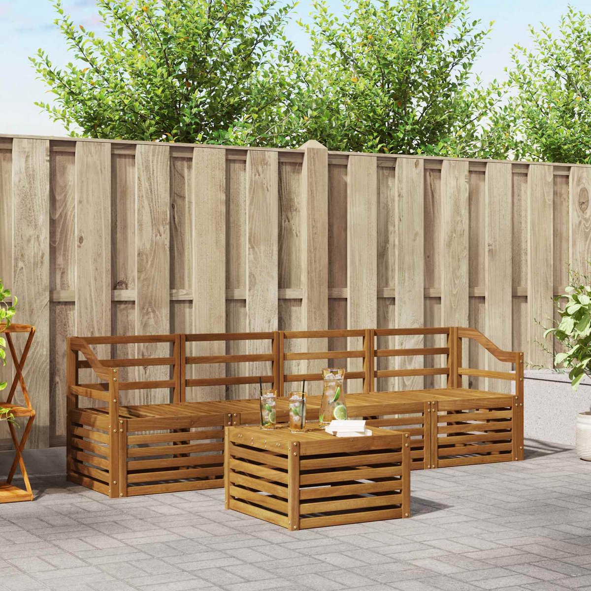 vidaXL Buiten - bank - set - 5 - st - 4-zits - Naturel - Massief - Acacia - Hout