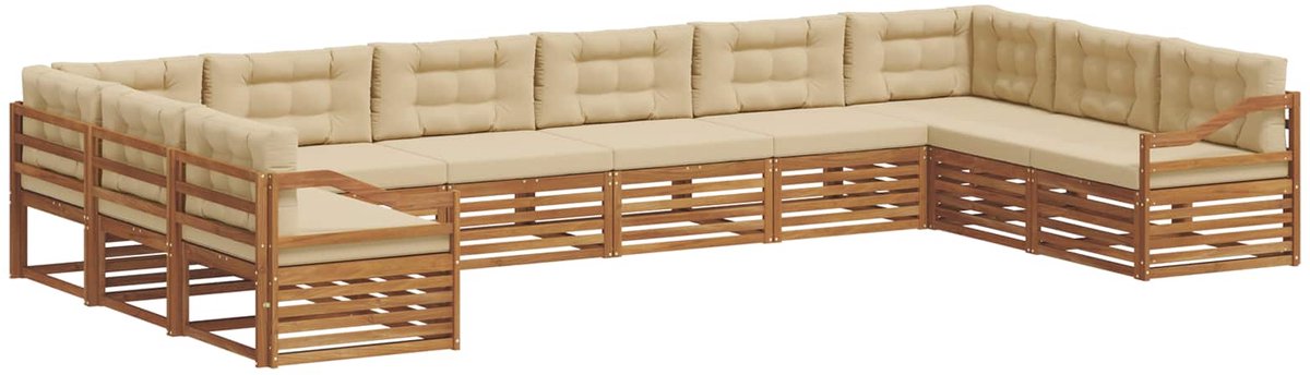 vidaXL Sofa-Sets - 10 - st - Natuurlijk - en - Beige - Massief - Acacia - Hout Natuurlijk en Beige