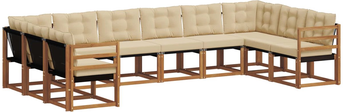 vidaXL Buiten - bank - set - 10 - st - 10-zits - Natuurlijk - en - Beige Natuurlijk en Beige
