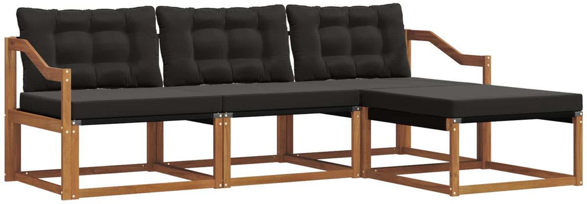 vidaXL Buiten - bank - set - 4 - st - Naturel - en - Zwart Naturel en Zwart