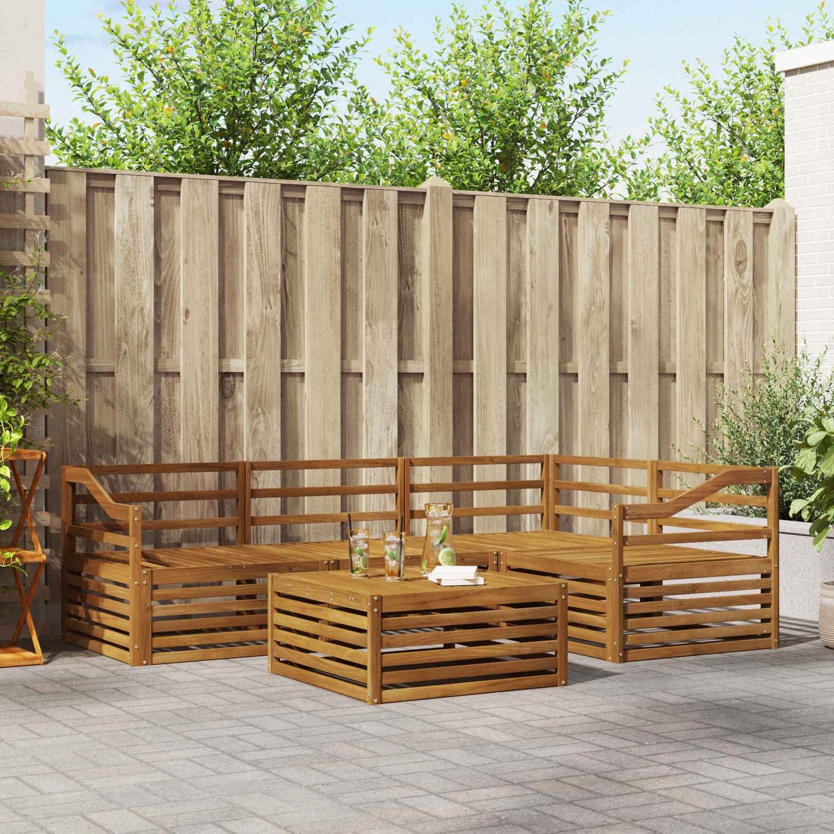 vidaXL Buiten - bank - set - 5 - st - Naturel - Massief - Acacia - Hout