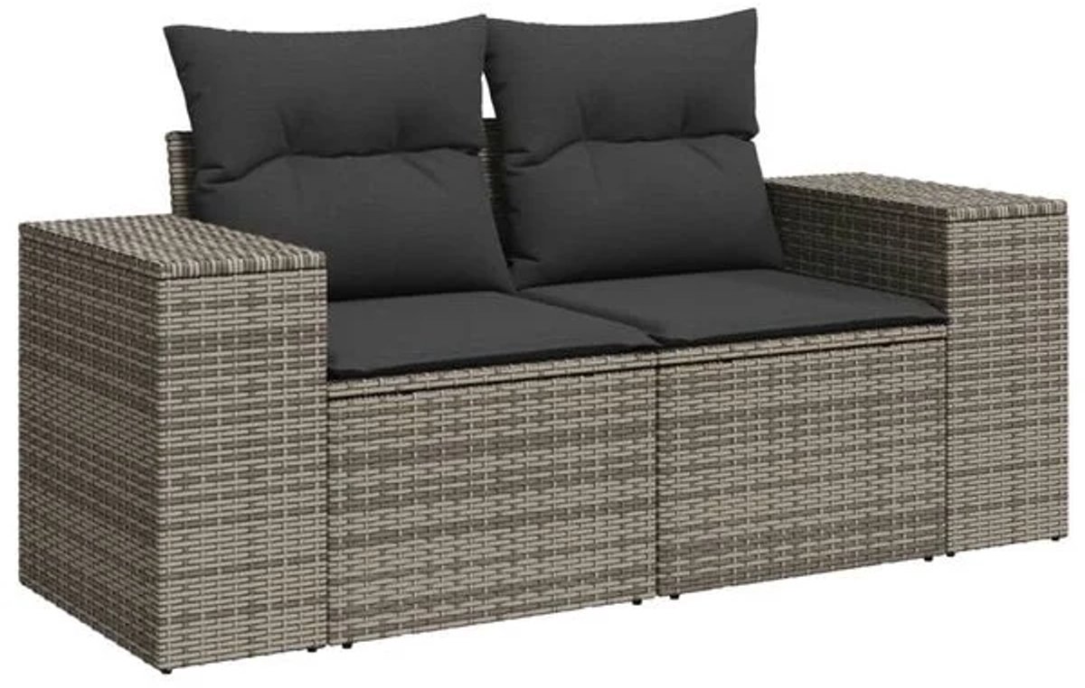 Tuinbank met opbergruimte - Lounge Bank - Buitenbank - Tuinset - Houten Bank - Modulair Bankstel - Balkon Set - Poly rattan - Grijs