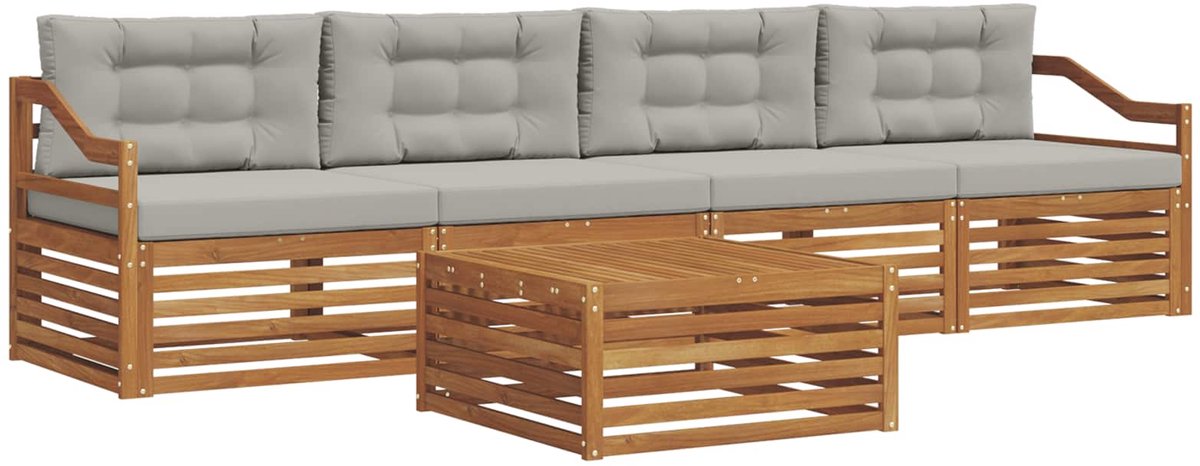 vidaXL Buiten - bank - set - 5 - st - 4-zits - Naturel - en - lichtgrijs Naturel en lichtgrijs
