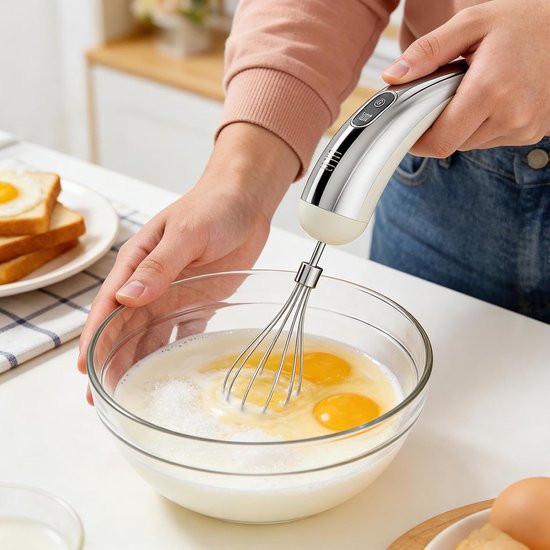 Elektrische Handmixer - Draagbare Garde - Keukenwerk Vereenvoudigen - 5 Instelbare Snelheden - 18 cm - Zilverwit van Merkloos — afbeelding 4