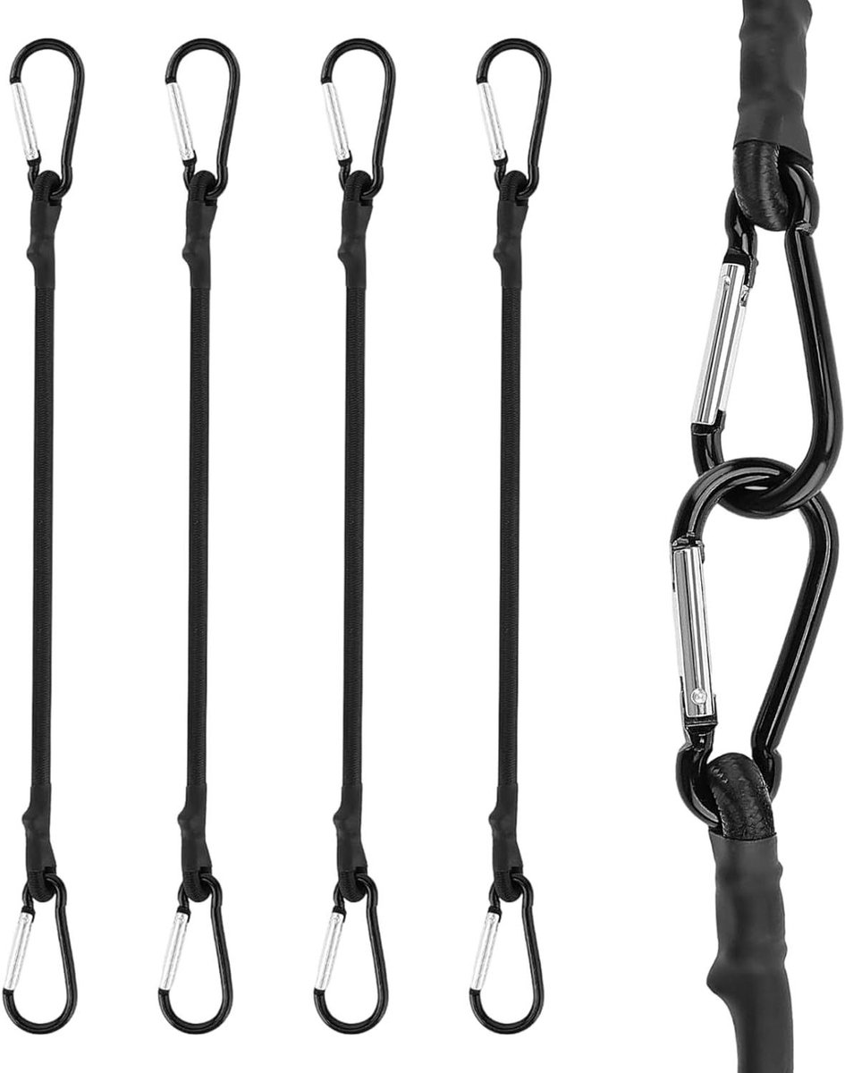 Elastische Spanners met Karabijn - Spanbanden Bevestigingskoorden - Bagage Beveiligen - Roestbestendige Karabijnhaken - 30 cm x 6 mm - Zwart