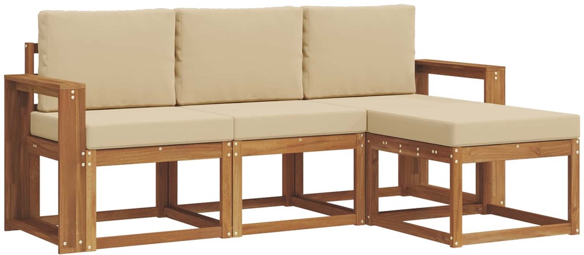 vidaXL Buiten - bank - set - 4 - st - 3-zits - Natuurlijk - en - Beige Natuurlijk en Beige