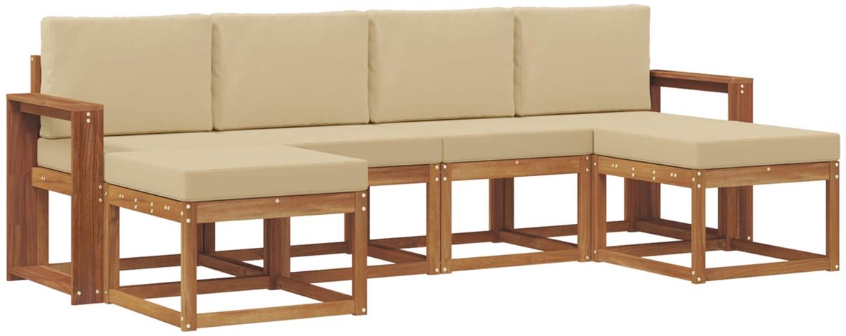vidaXL Buiten - bank - set - 6 - st - 6-zits - Natuurlijk - en - Beige Natuurlijk en Beige