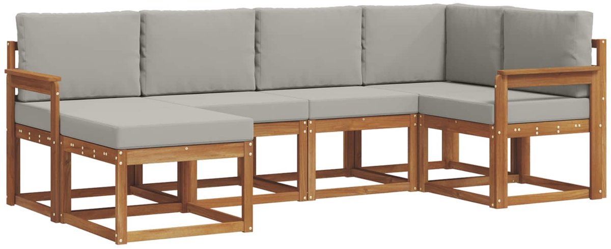 vidaXL Buiten - bank - set - 6 - st - 6-zits - Naturel - en - lichtgrijs Naturel en lichtgrijs
