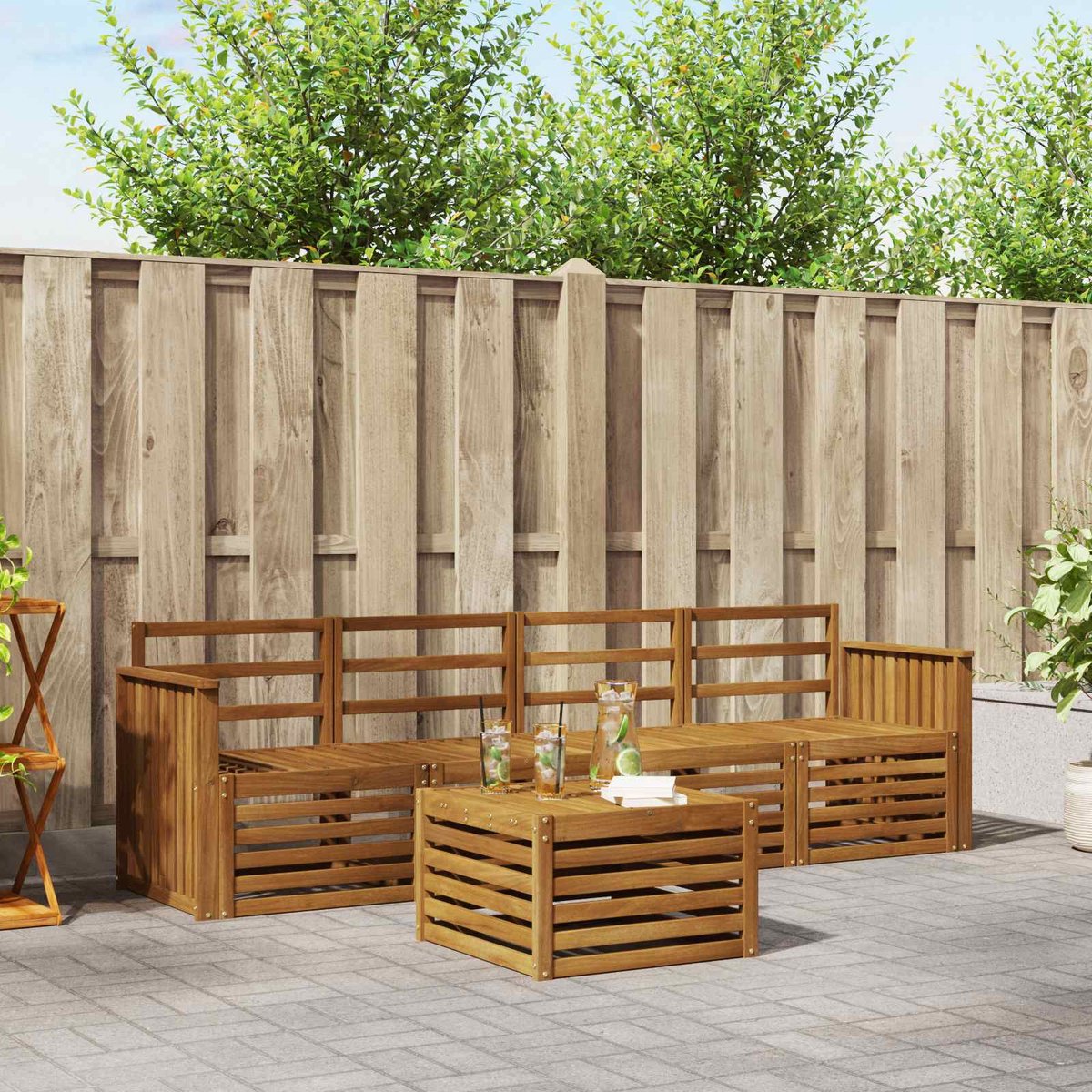 vidaXL Buiten - bank - set - 5 - st - 4-zits - Naturel - Massief - Acacia - Hout