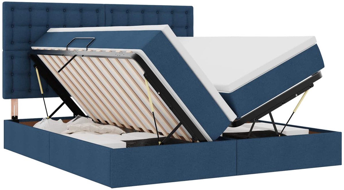 vidaXL LED - opbergbed - met - matras - Blauw - 180 - x - 200 - cm - Stof