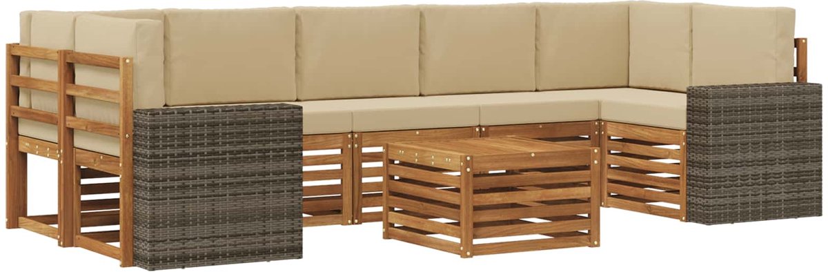 vidaXL Buiten - bank - set - 8 - st - 7-zits - Natuurlijk - en - Beige Natuurlijk en Beige