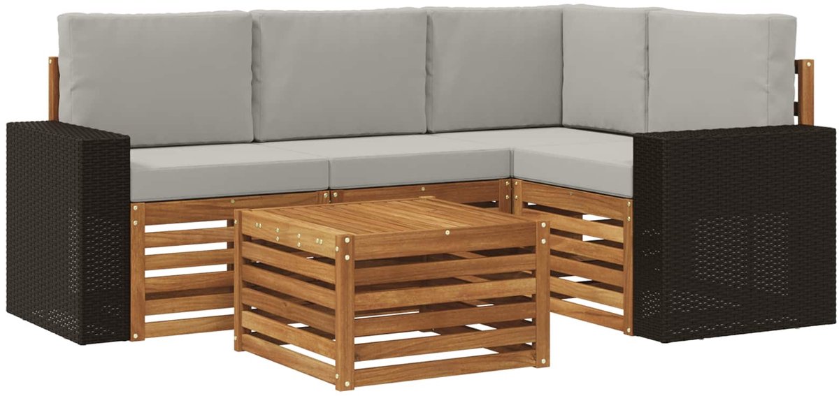 vidaXL Buiten - bank - set - 5 - st - 4-zits - Naturel - en - lichtgrijs Naturel en lichtgrijs