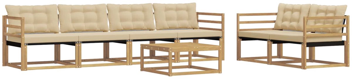 vidaXL Buiten - bank - set - 7 - st - 6-zits - Wit - en - Beige Wit en Beige