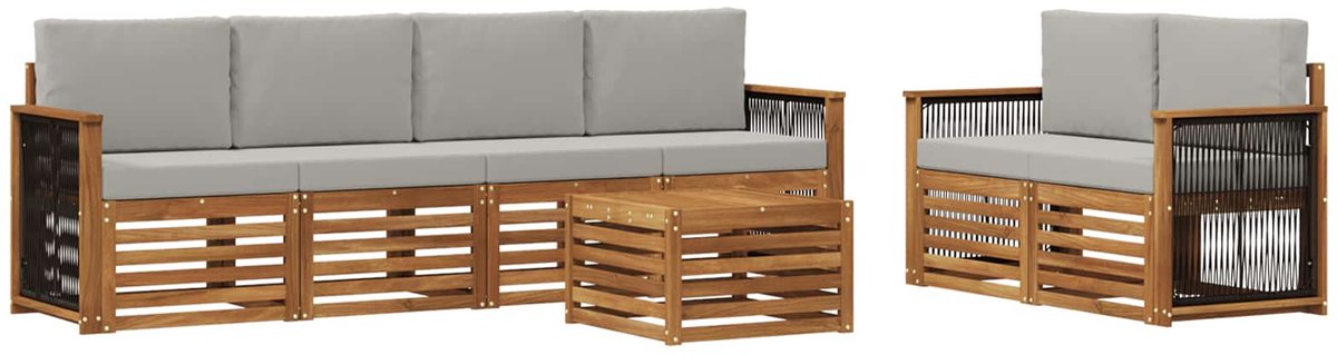 vidaXL Buiten - bank - set - 7 - st - 6-zits - Naturel - en - lichtgrijs Naturel en lichtgrijs
