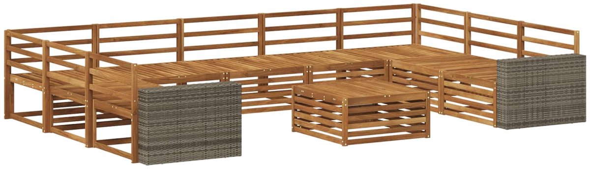 vidaXL Buiten - bank - set - 10 - st - 9-zits - Naturel - Massief - Acacia - Hout