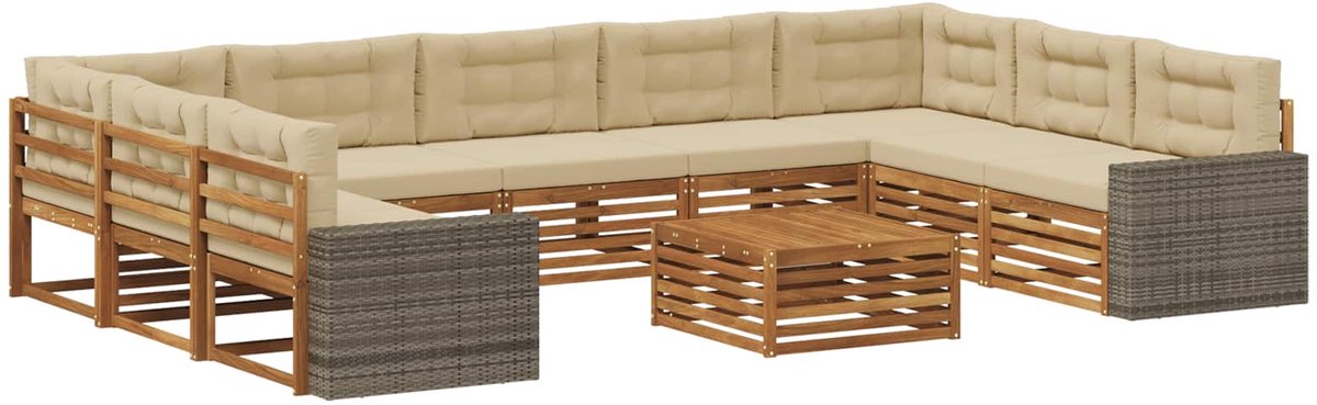 vidaXL Buiten - bank - set - 10 - st - 9-zits - Natuurlijk - en - Beige Natuurlijk en Beige