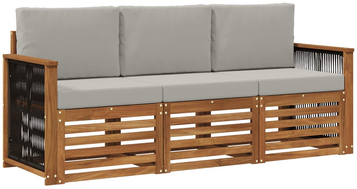 vidaXL Buiten - bank - set - 3 - st - 3-zits - Naturel - en - lichtgrijs Naturel en lichtgrijs