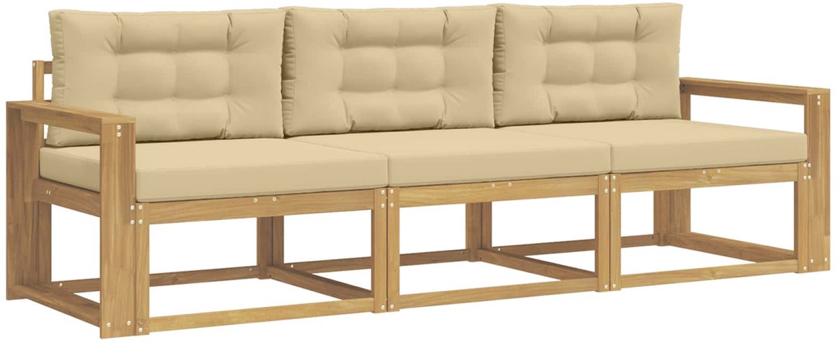 vidaXL Buiten - bank - set - 3 - st - Wit - en - Beige - Polyester Wit en beige