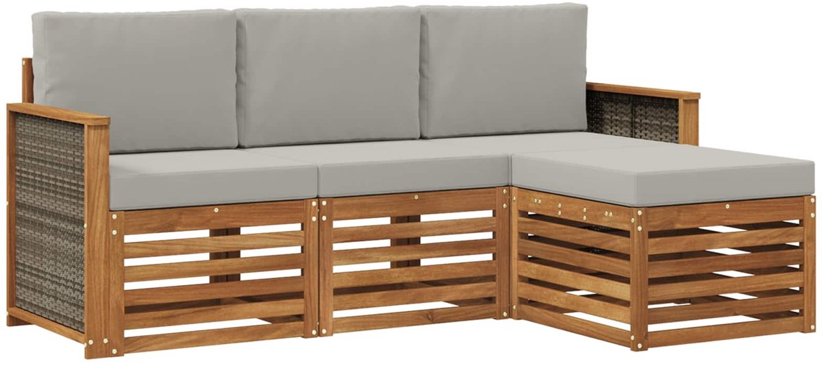 vidaXL Buiten - bank - set - 4 - st - 4-zits - Naturel - en - lichtgrijs Naturel en lichtgrijs