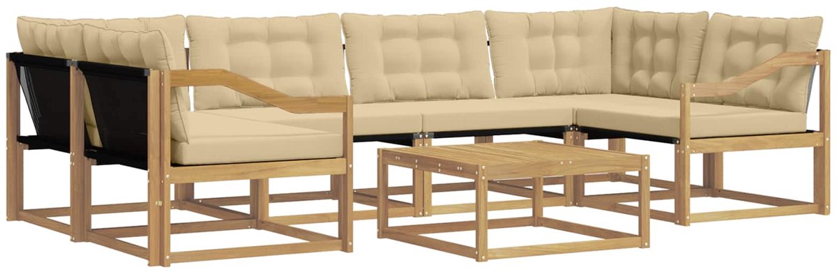 vidaXL Buiten - bank - set - 7 - st - 6-zits - Wit - en - Beige Wit en Beige