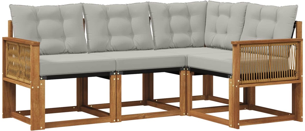 vidaXL Buiten - bank - set - 4 - st - 4-zits - Naturel - en - lichtgrijs Naturel en lichtgrijs