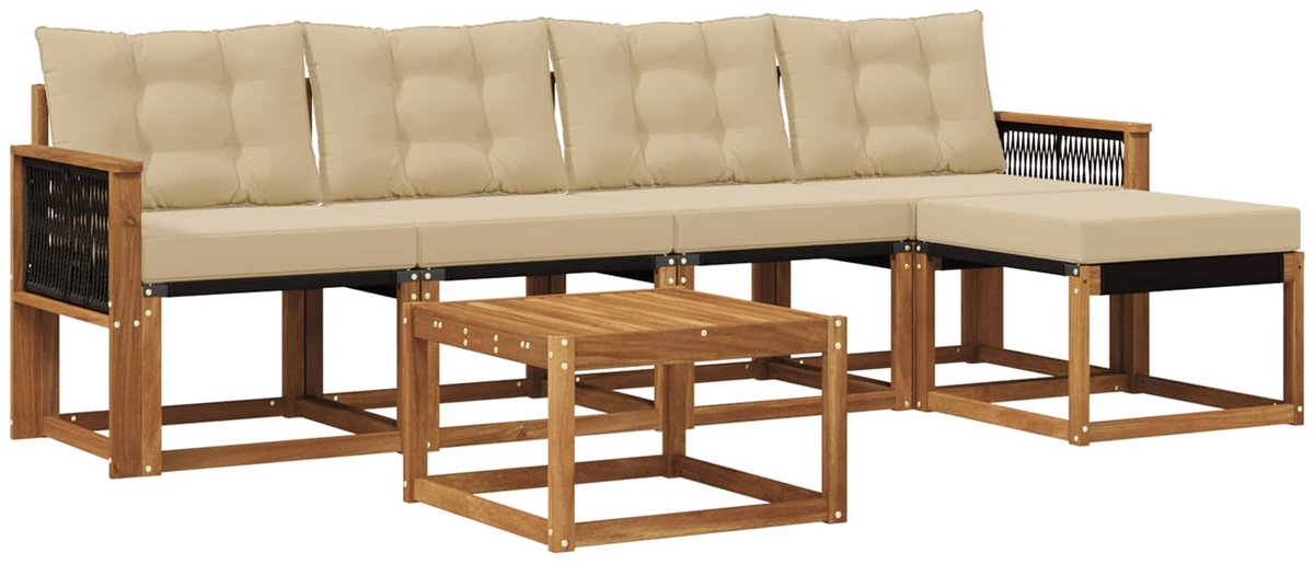 vidaXL Buiten - bank - set - 6 - st - 5-zits - Natuurlijk - en - Beige Natuurlijk en Beige