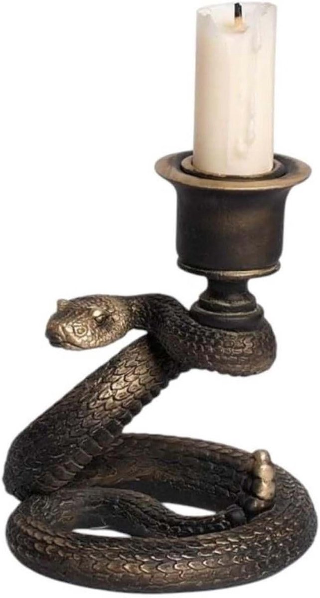 Kaarsenhouder Slang - Kandelaar Houder - Sfeervolle Decoratie - Uniek Slangenontwerp - 11.5 cm Hoog - Antiek Goud