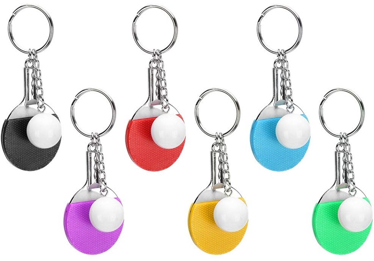 ONF3 - Mini Pong Sleutelhangers - Tafeltennis Racket Keychains - 6 Delige Set - Sportaccessoires - Sleutelhanger - Voor Sportliefhebbers - Compa...