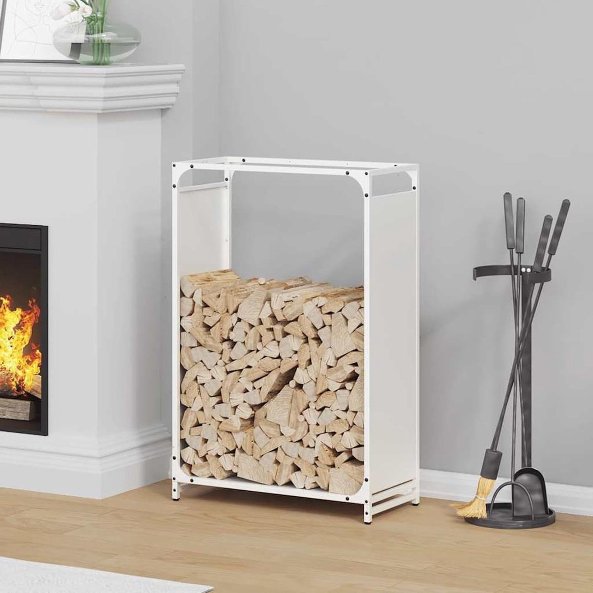 Brandhoutrek - Haardhout opslag - Haardhout bewaren - Optimale luchtcirculatie - 60 x 28 x 90 cm - Wit