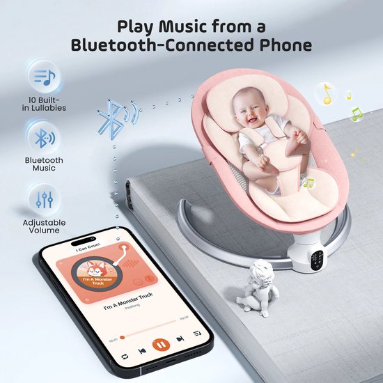 Miryx Wipstoel - Elektrische Wipstoeltje Baby - Babyschommel met 3 Timers - Schommelstoel - Afstandsbediening - 5 Schommelsnelheden — afbeelding 2