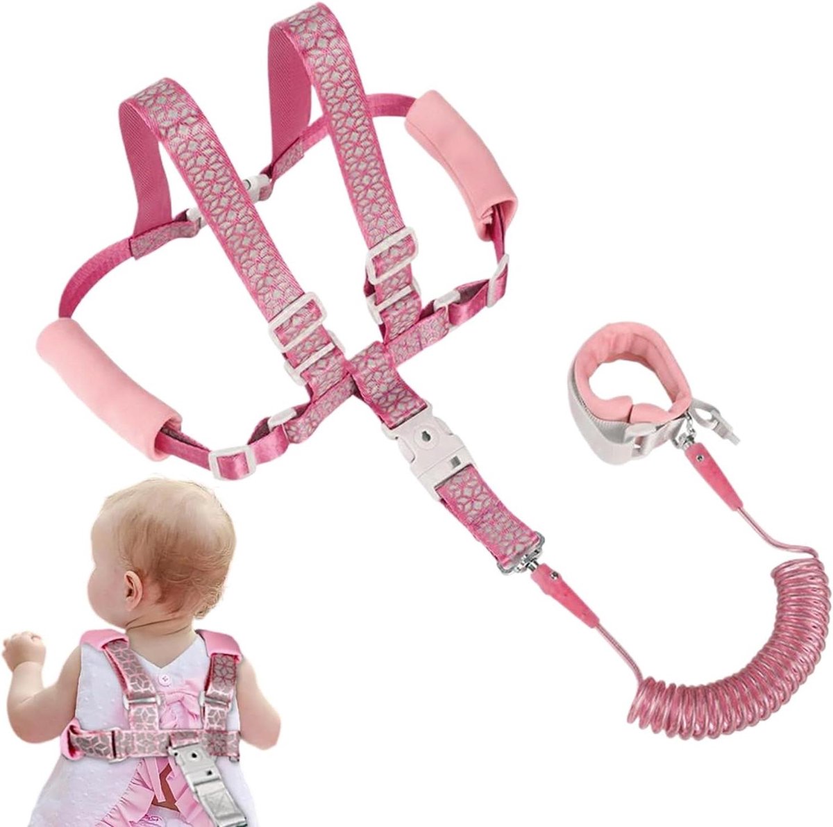 Kinderharnas met Riem - Veiligheidstuigje Kinderen - Voorkomt Verdwalen - Verstelbaar met Slot - 1.5 Meter Lengte - Blauw en Roze