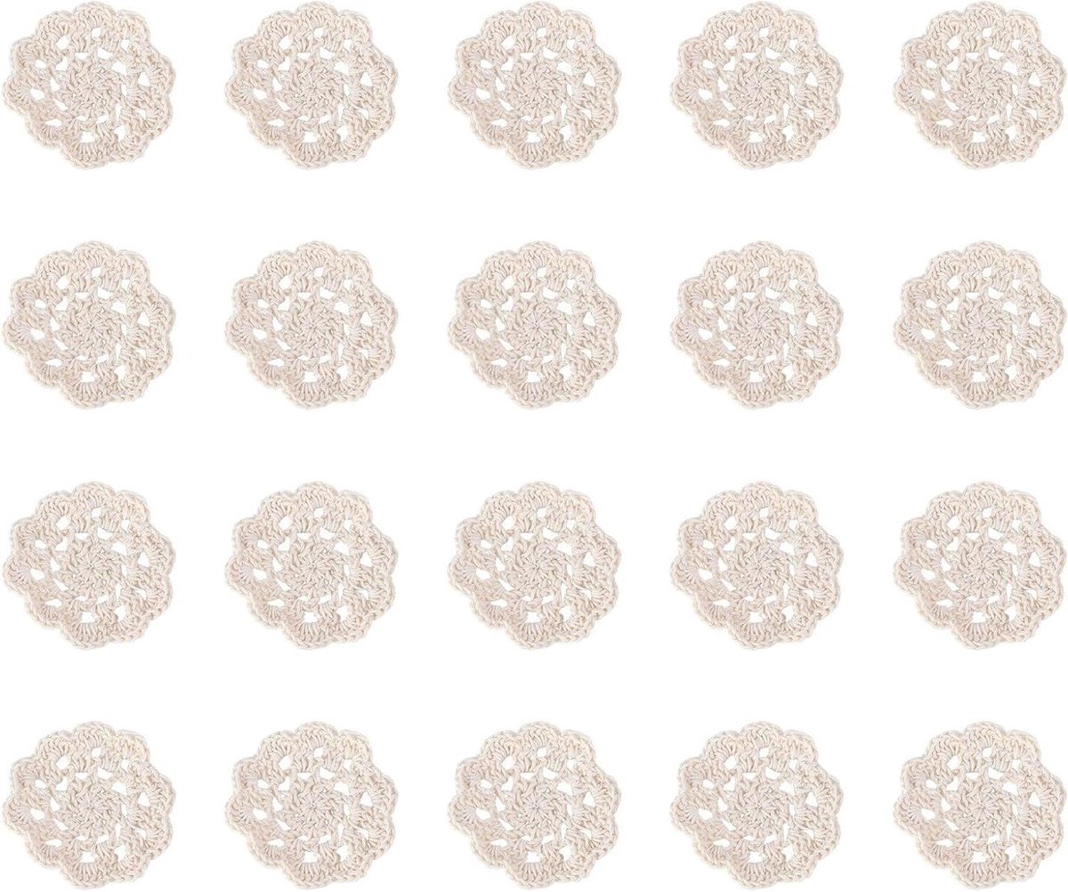 Gehaakte Katoenen Bloemen - Knutsel Applicaties - Decoreren van Kleding - Handgemaakt Ontwerp - 20 stuks - Beige