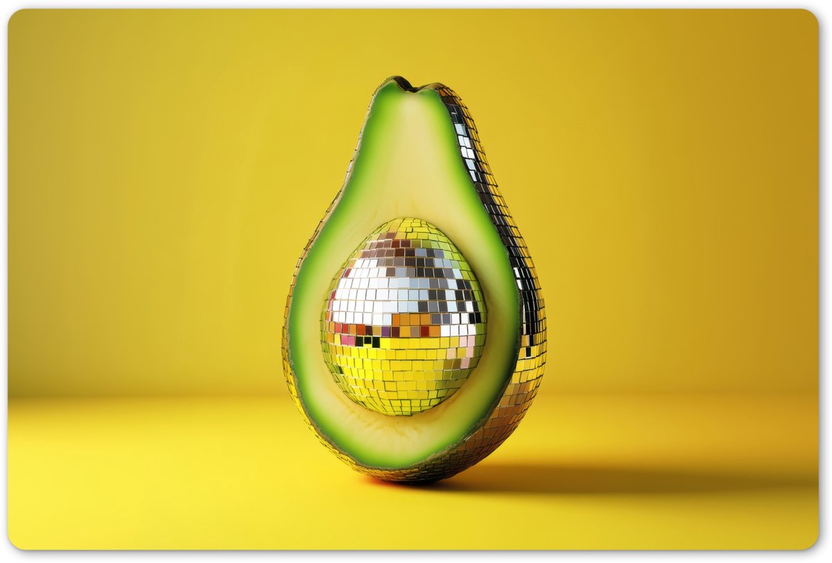 Placemats 45x30 cm - Placemat kunststof - 1 stuk - Avocado - Discobal - Geel - Glitter - Borden onderleggers - Decoratie voor op tafel - Keuken tafeldecoratie accessoires - Vinyl onderlegger - Tafelversiering