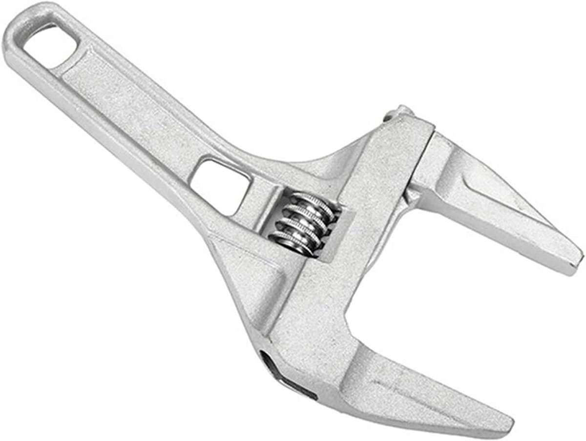 Mini Verstelbare Sleutel - Korte Schacht Sleutel - Sanitair Reparatie - Grote Opening - 300 mm Handvat - Zilver