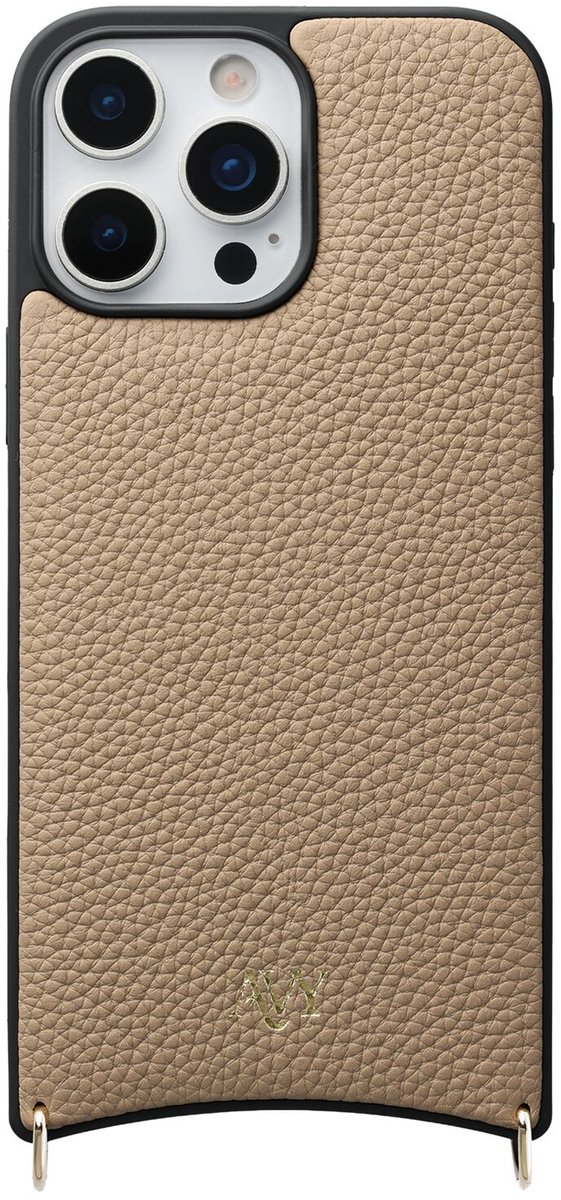 AVY Leren Hoesje | Geschikt voor Apple iPhone 16 Pro Max | Compatibel met MagSafe | Leather Case | Back Cover | Haakjes voor koord | Beige