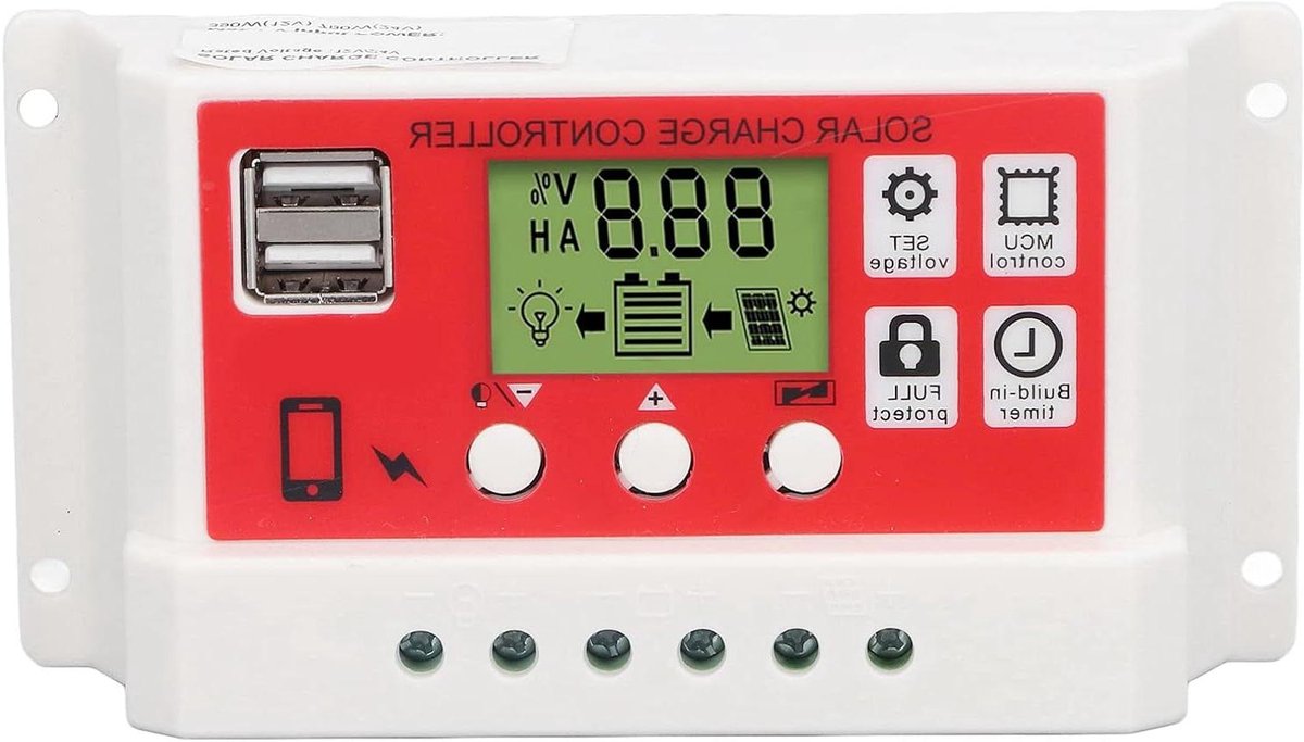 Zonnelaadregelaar - Solar Lader LCD - Zonne-energie Systemen - PWM Efficiënt Laden - 12V 24V - Zwart