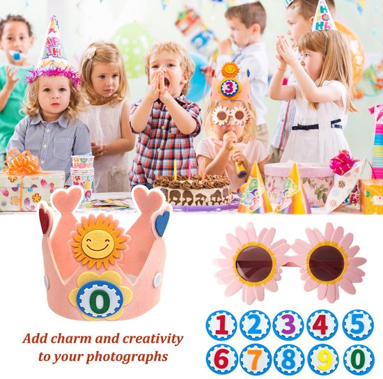 aladdien - Verjaardagscrown - Zonnebril voor Kinderen - Interchangeable Nummers - Verstelbare Hoed - Feestjes - Geschikt voor Kinderen - Kleur of mo... van Aladdien — afbeelding 2