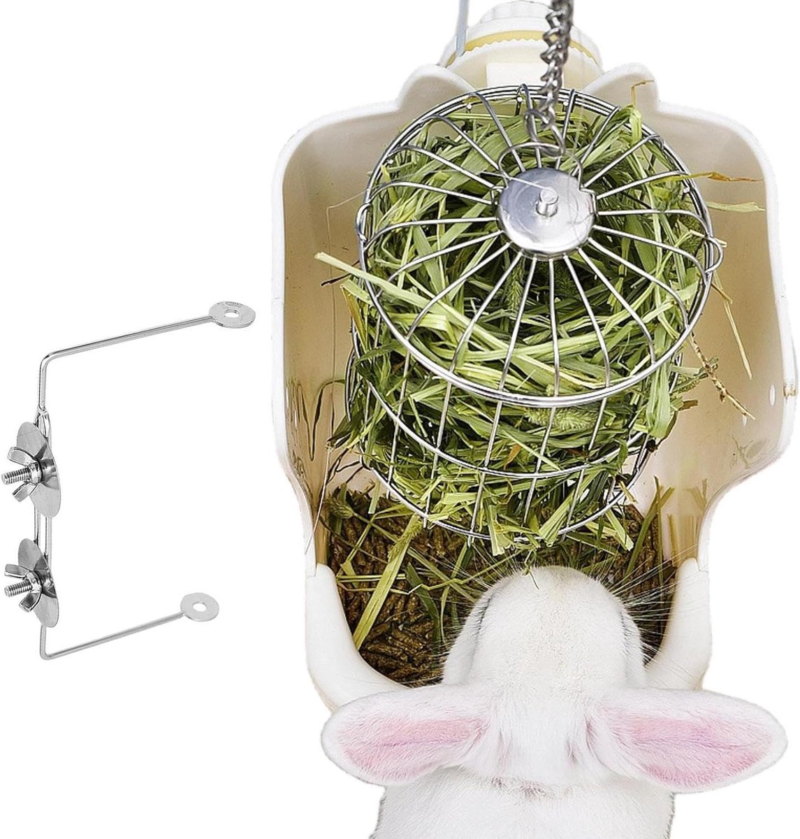 Hooiruif Knaagdieren - Voerdispenser - Gezonde Voeding - Knaagwerend Staal - 11x16 cm - Zilver