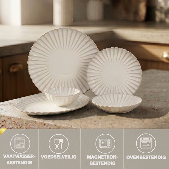 OZ Home Bricard Paris Beige Serviesset - Porselein - 25-delig - 6 personen - Vaatwasser-, Magnetron- en Ovenbestendig — afbeelding 5