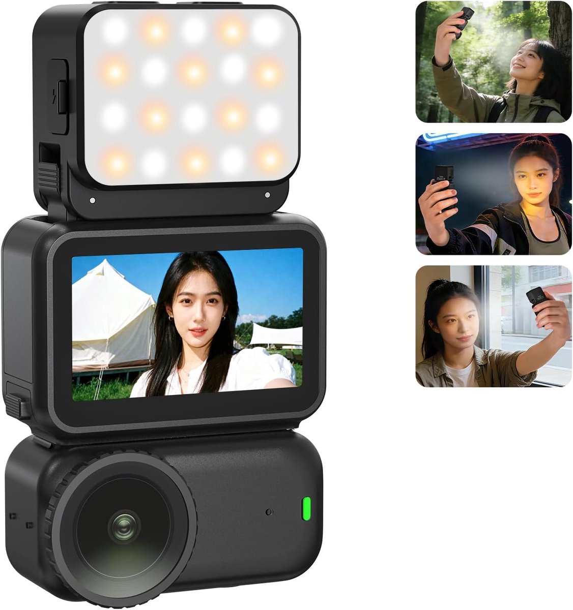 Magnetische LED-mini-opvullicht voor Action 6, videolamp met snelontgrendelbare klemadapter, 3 lichtkleurstanden en 4 helderheidsniveaus, **Geschikt voor** DJI camera-accessoires.