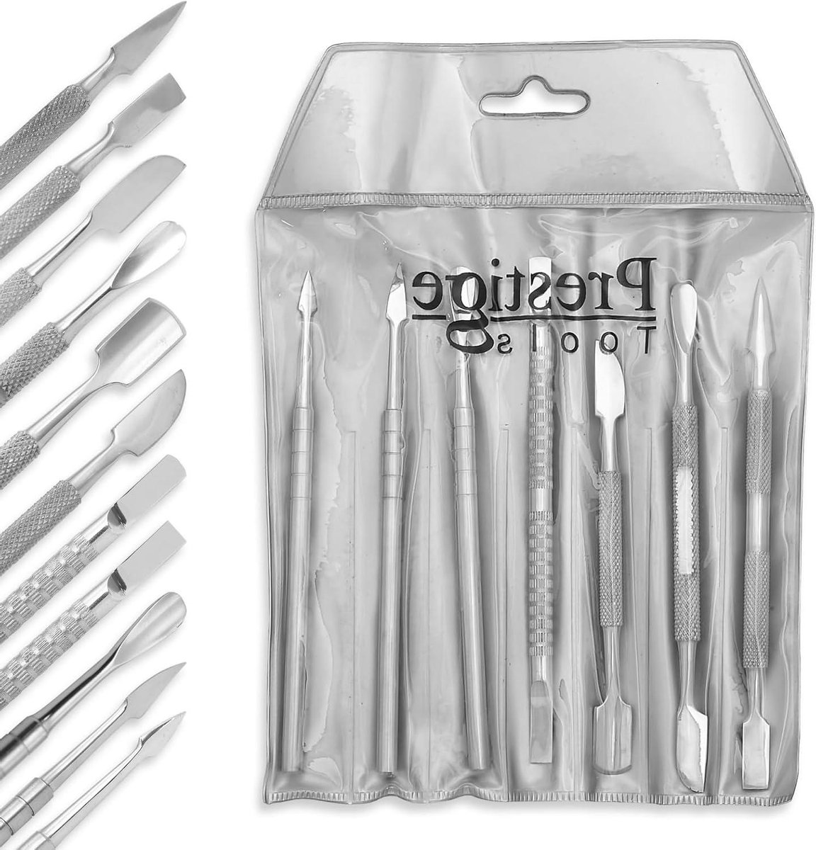 Nagelriem Pusher Set - Manicure Pedicure Hulpmiddel - Nagelverzorging Thuis - Dubbele Enkele Eindig - Set van 8 - Zilverkleurig