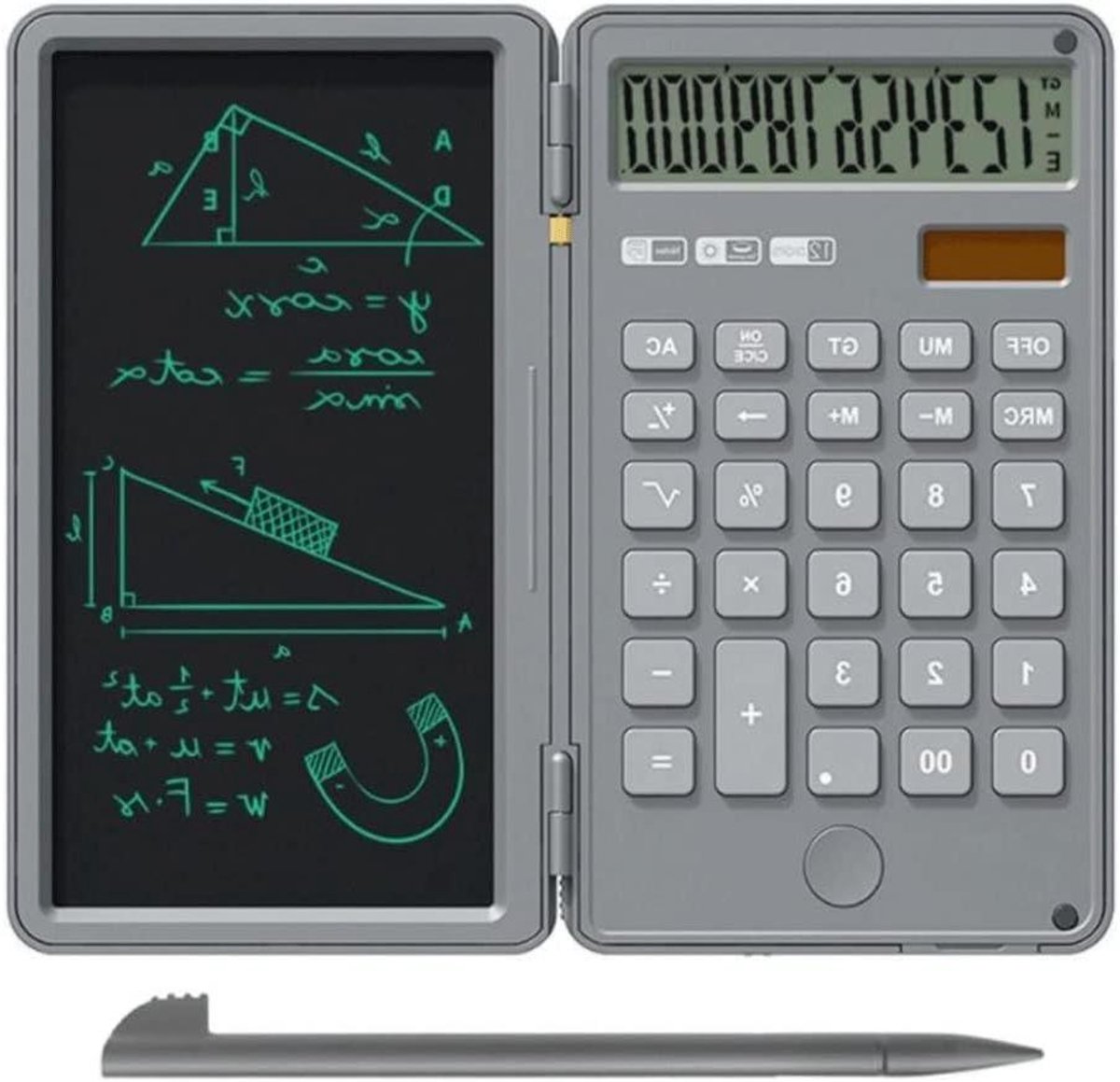 Rekenmachine met Schrijfblok - Notitie Rekenmachine - Efficiënt Werken - Geïntegreerd Hulpmiddel - 15 cm - Grijs