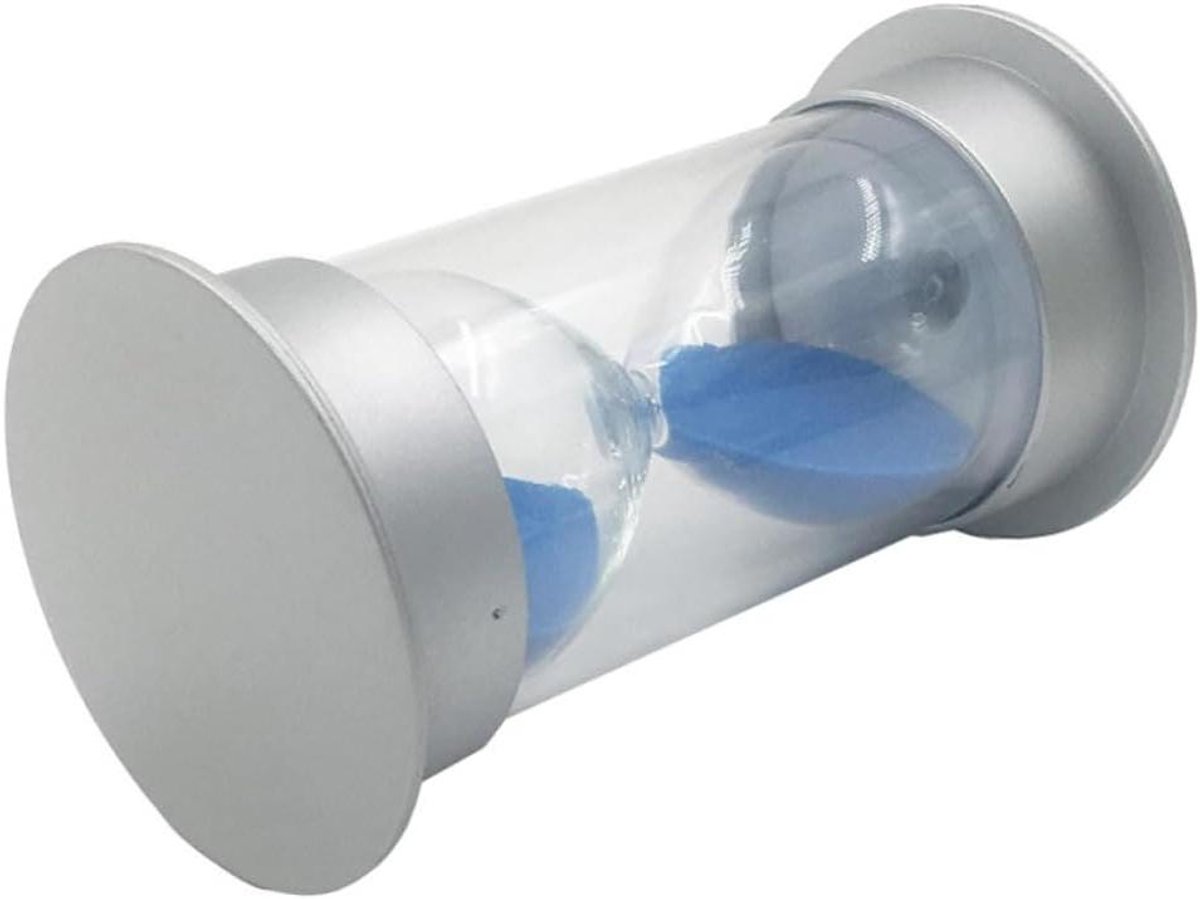 Zandloper Timer - Zandklok Decoratief - Koken en Spelletjes - 20 Minuten Tijdsindicatie - 12 cm Hoog - Zilver Blauw