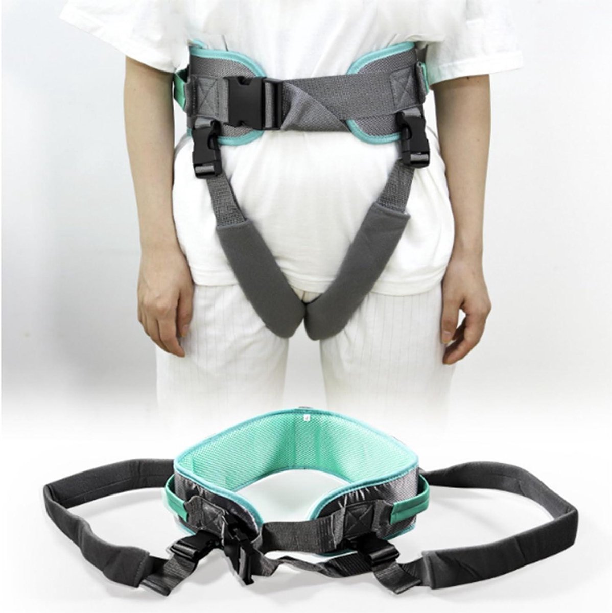 Loopband met Handgrepen - Patiëntliftband Transferriem - Ouderen Helpen Bewegen - Verstelbare Beenlussen - Universele Maat - Groen