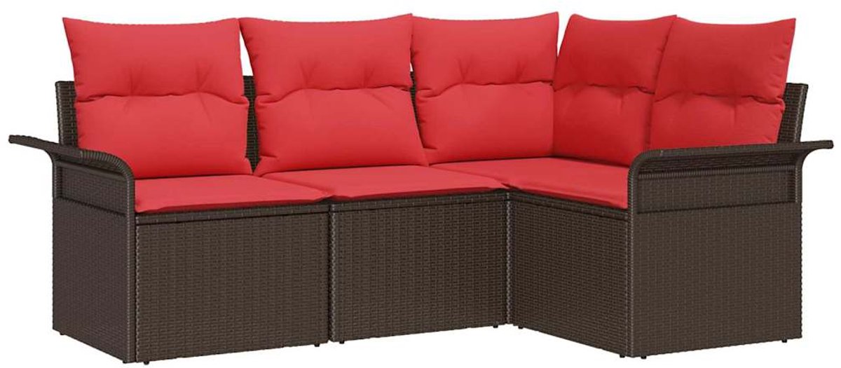 vidaXL - Tuinbank - Set - met - kussen - Bruin - poly - rattan