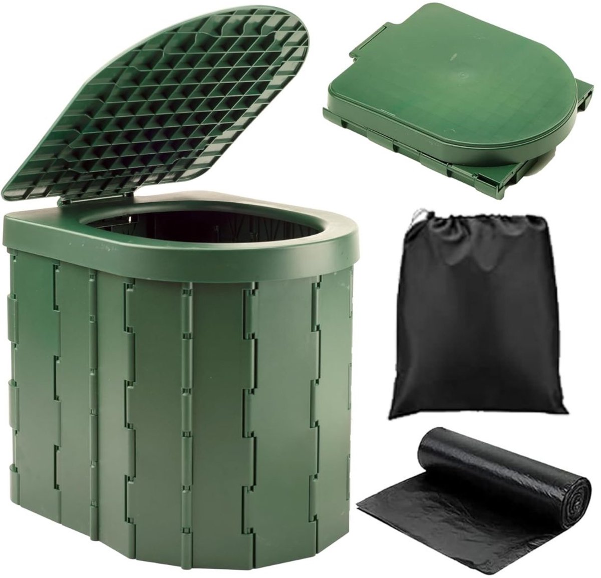 KAD® Draagbaar Toilet - Toiletemmer Met Deksel - Toiletemmer - Groen - 29cm x 27cm x 31cm