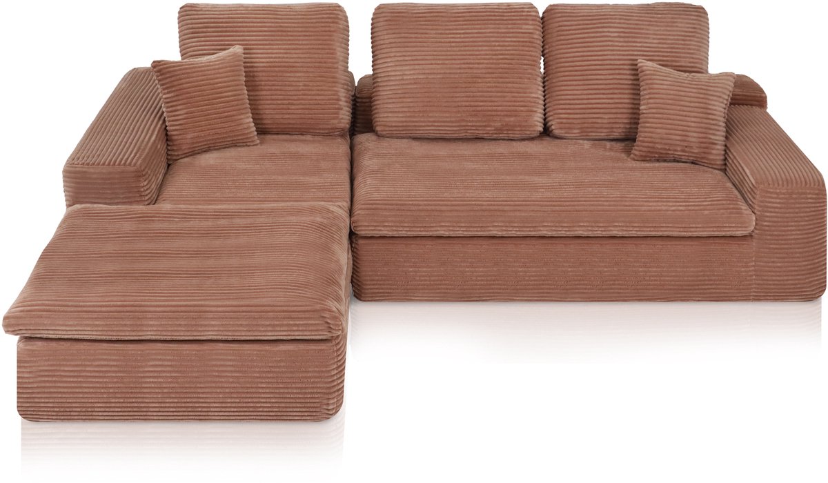 Lazy Hoekbank Velvet Ribstof Roze Links