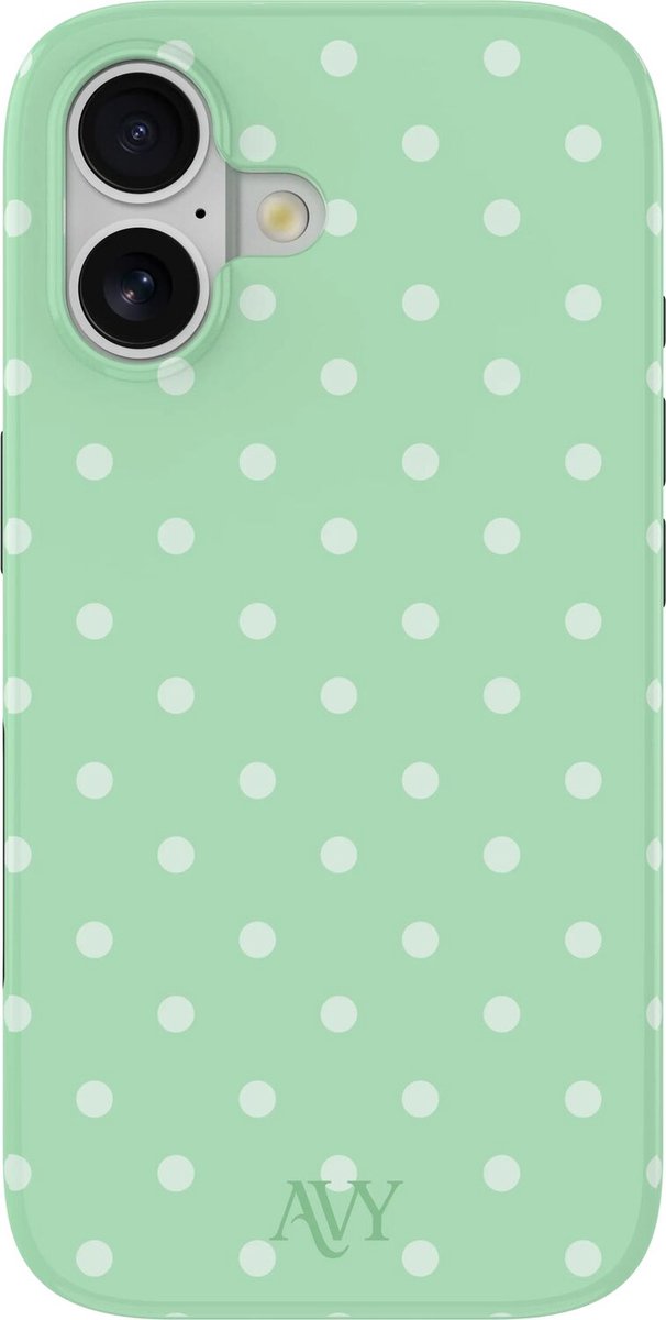 AVY Hoesje geschikt voor Apple iPhone 17 | Mint Breeze | Polka Dots | Matcha & Wit | Hard Shell Back Cover | Compatibel met MagSafe & Qi2