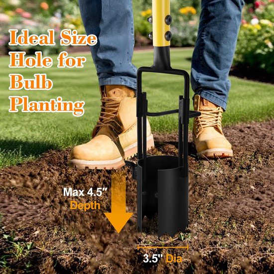 Ulisem - Bollenplanter - Handmatige grondboor - Met T-vormig handvat - 9 cm breed - 11 cm diep - Geschikt voor tulpen en knoflook - Met antislip pedaal - Roestvrij staal - Zwaar uitgevoerd - 360° van Ulisem — afbeelding 4
